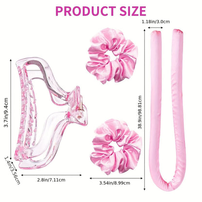 Soft Rubber Sleeping Curls Headband with Hair Clips and Scrunchie - No Heat Curls Ribbon for Lazy Hair Care