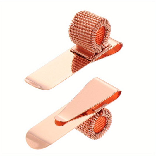 Rose gold metal spring pen clip holder with elastic loop, single hole backing