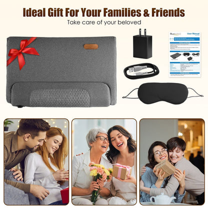 Dark gray neck massager pillow gift set with power adapter, cable, and user manual