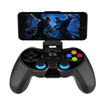 Black ipega game controller with attached smartphone screen and colored face buttons