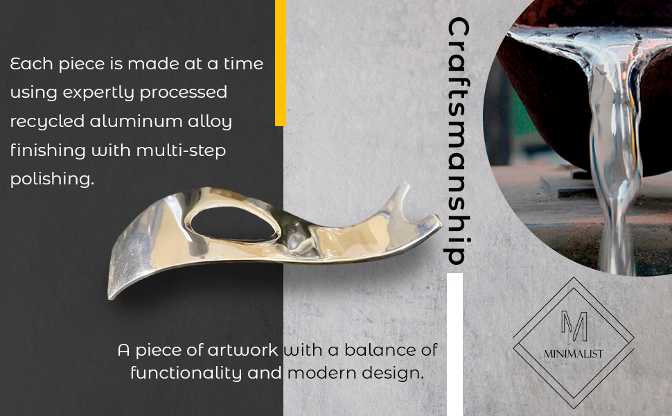 Minimalist aluminum bottle holder, sculpted polished finish with open cradle