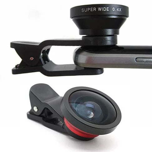 Black super wide 0.4x clip-on smartphone lens with red accent ring