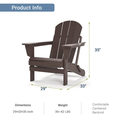 Folding adirondack chair in dark brown with armrests and slatted seat