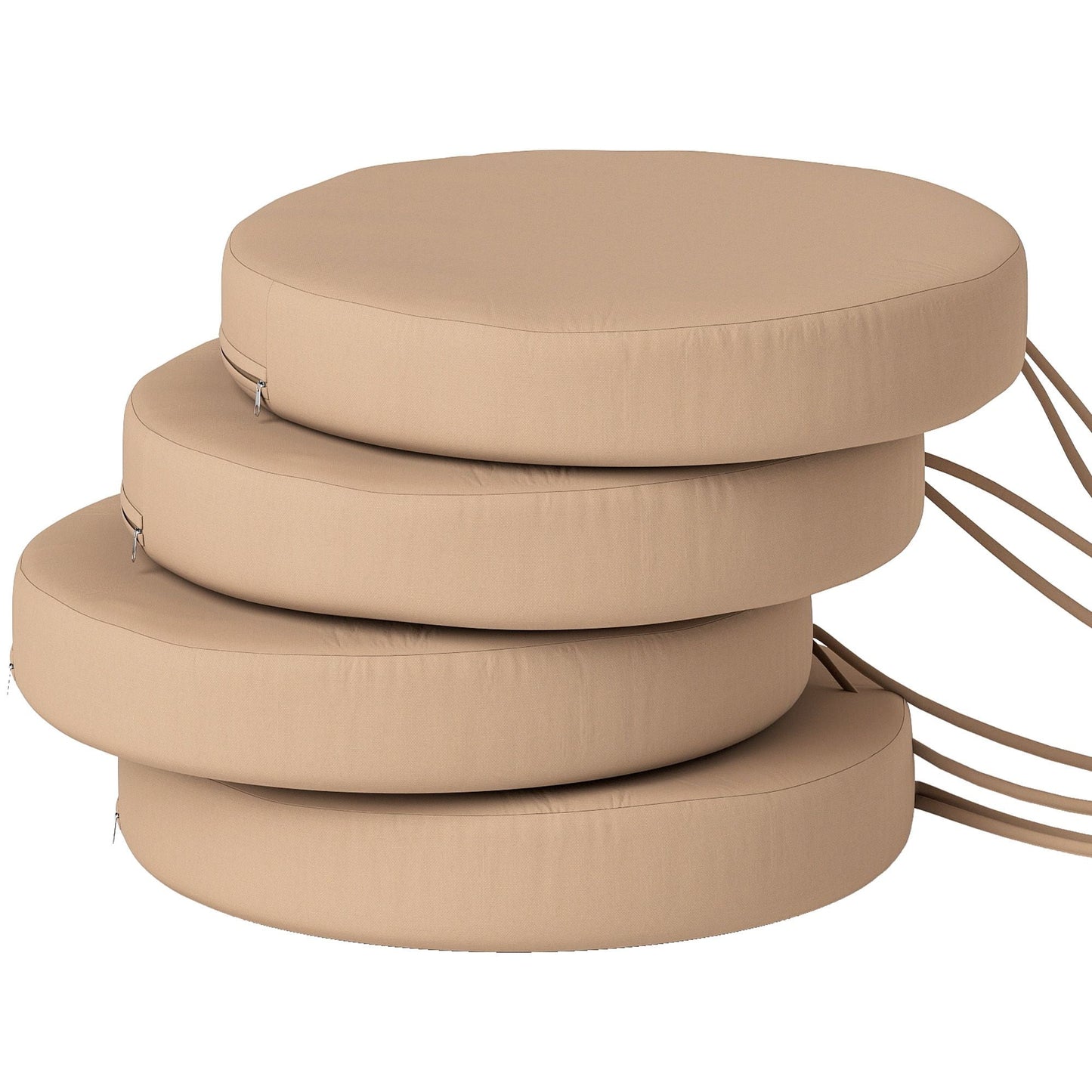 Patio Chair Cushions Set of 4 Round Seat Cushions for Dining Bistro Chairs Machine Washable, 15" x 15" x 3", Khaki