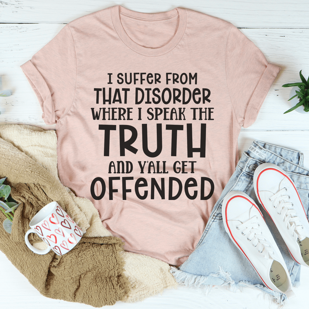 Peach graphic crewneck T-shirt, centered dark text print