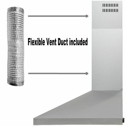 Wall mount kitchen hood with flexible vent duct included