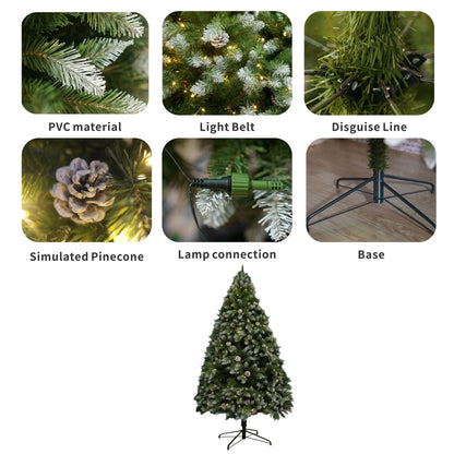 6FT Snow-Frosted Christmas Tree with Pine Cones and 400 Warm White LED Lights