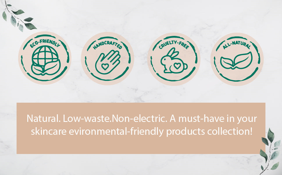 Facial brush eco-friendly and cruelty-free style label icons.