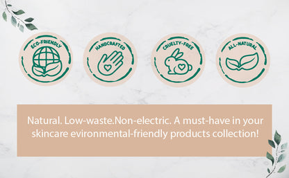 Facial brush eco-friendly and cruelty-free style label icons.