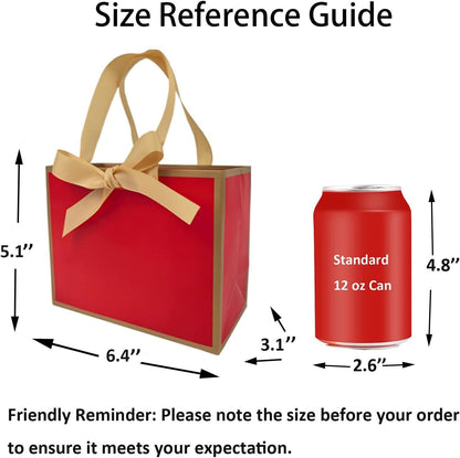 50 PCS Small Red Gold Gift Bags with Bow Ribbon - 6.4x3.1x5.1 Inch Thank You Bags with Handles, Bulk for Baby Shower, Bridal Shower, Wedding, Party Favors, Thanksgiving, Christmas