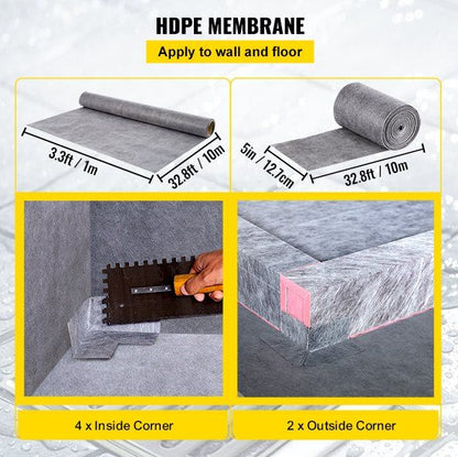 VEVOR Shower Curb Kit, 38"x60" Watertight Shower Curb Overlay with 4\" ABS Offset Bonding Flange, 4\" Stainless Steel Grate, 2 Cuttable Shower Curb and Trowel, Shower Pan Slope Sticks Fit for Bathro