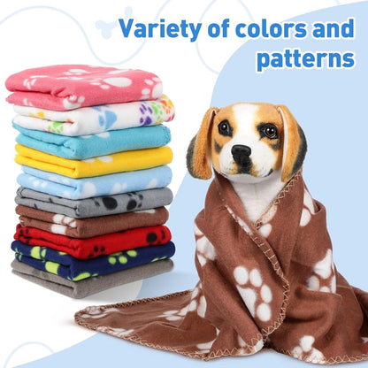 10 Pieces Pet Blankets with Paw Print Dog Cat Fleece Blankets Soft Warm Sleep Mat Pad Bed Cover for Kitten Puppy and Other Small Animals, 24 x 28 Inch