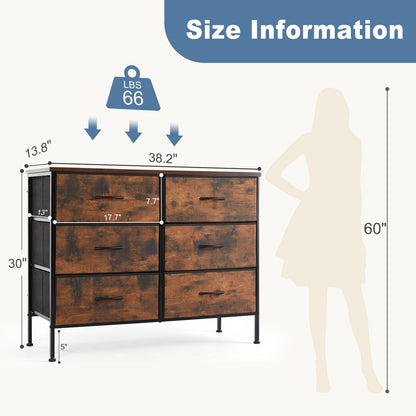 Dresser for Bedroom 6 Drawers Wide Fabric Storage Units Chest of Drawers for Bedroom with Metal Frame and Wooden Top for TV
