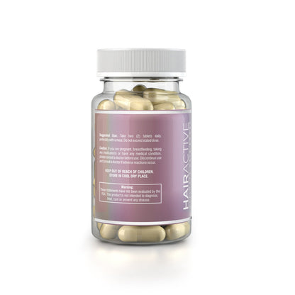Hair growth supplement capsules bottle back label with usage directions