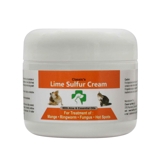 Lime Sulfur Cream jar with orange label and white screw-top lid