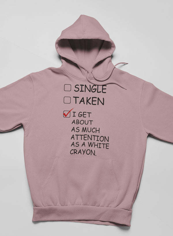 Mauve hoodie with hood, kangaroo pocket, and printed slogan on chest.
