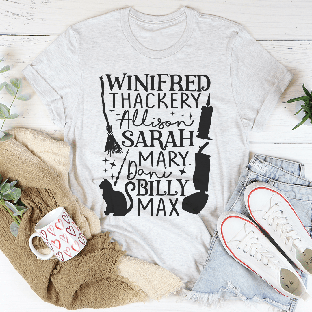 Ash gray T-shirt with large black typographic print and cat silhouettes
