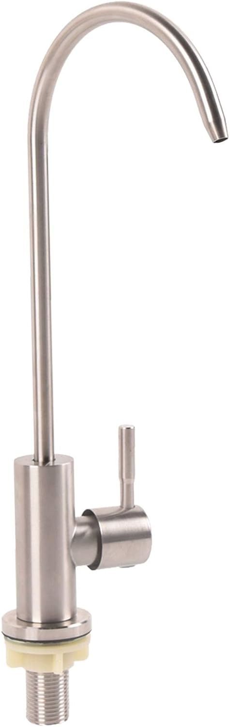 Stainless steel high-arc kitchen faucet with single lever handle and mounting shank