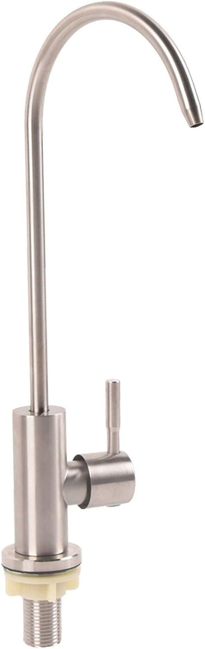 Stainless steel high-arc kitchen faucet with single lever handle and mounting shank