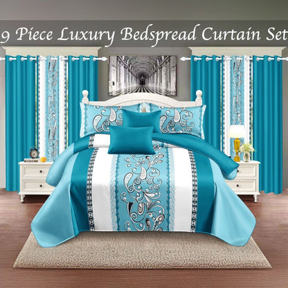 9 Piece in a Bag Thick Touch Bed Cover Curtain Set, Upgraded Luxury Bedspread Set, Bamboo microfiber All Season Bedding-Set For Home, RV Beding, Boys And Girls Gifts With Gift Bag