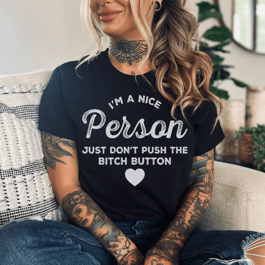 Black women's crew-neck graphic T-shirt showing 'Person' text and heart symbol