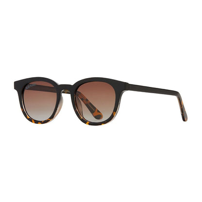 Polarized sunglasses with black frames and brown tinted lenses
