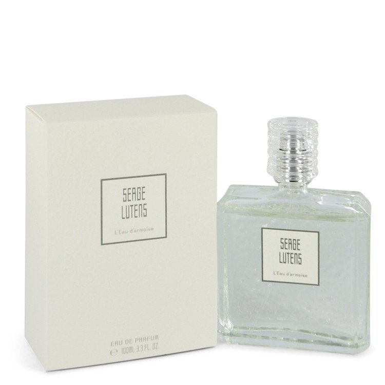Eau de parfum spray bottle with box, clear glass with silver-toned cap