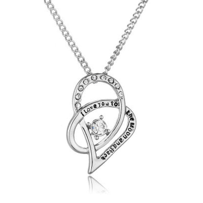 Sterling silver heart pendant necklace with cubic zirconia and engraved love text