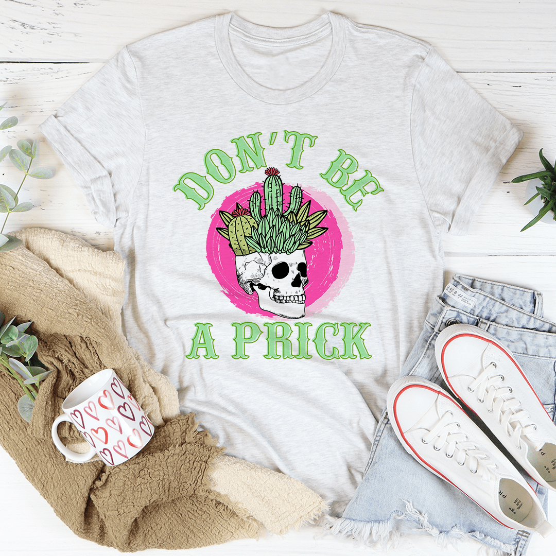Light gray crewneck T-shirt with cactus skull graphic and pink circle print