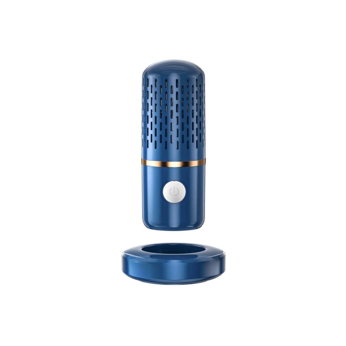Blue ultrasonic fruits and veggie cleaner with circular power button and base
