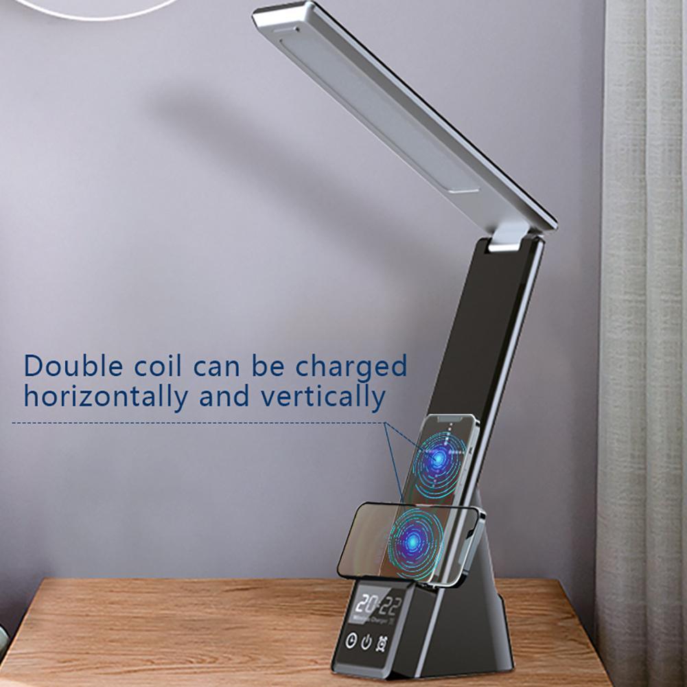 Wireless charging LED table lamp with double-coil glow and digital clock screen