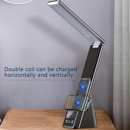 Wireless charging LED table lamp with double-coil glow and digital clock screen