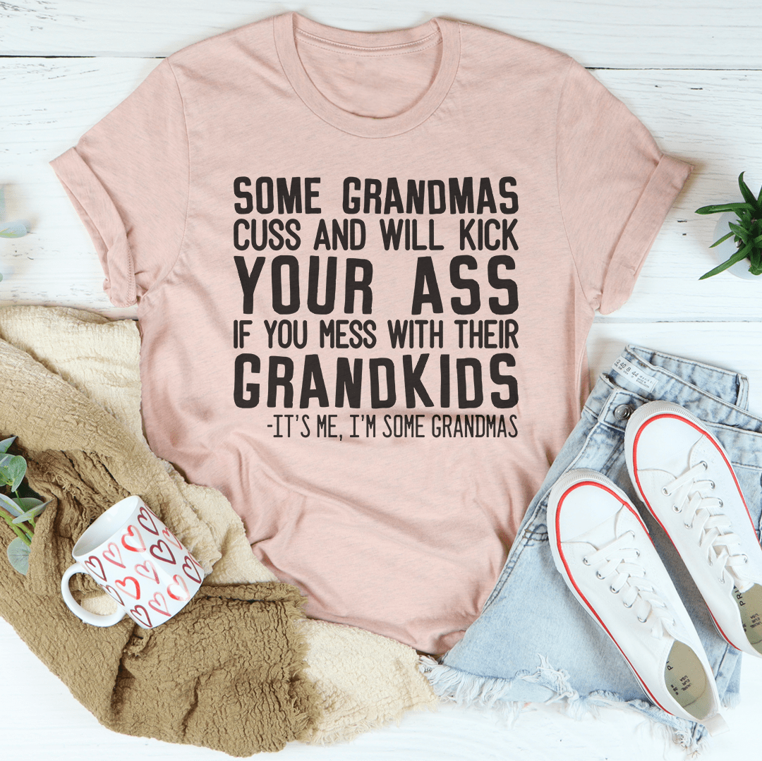 Mauve graphic T-shirt with front slogan "YOUR ASS" and "grandkids" text