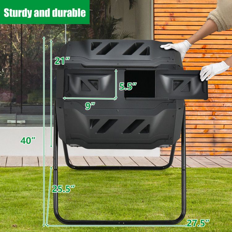 43 Gallon Composting Tumbler Compost Bin with Dual Rotating Chamber
