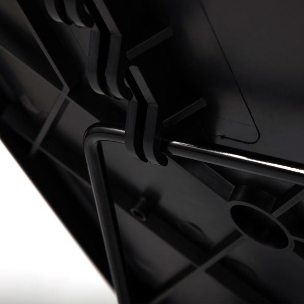 Black folding TV tray table frame and support bar detail