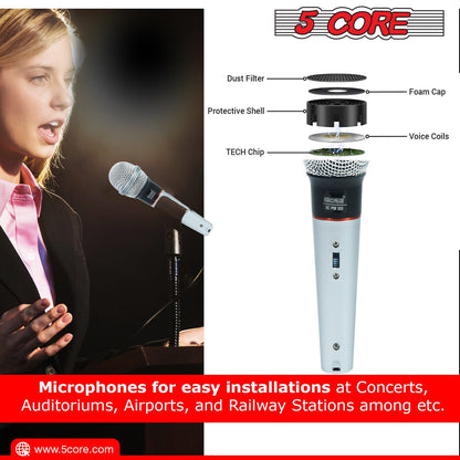 Wired handheld microphone with mesh head and side power and volume buttons
