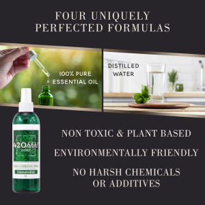 Odor remover spray bottle, green with white pump; plant-based formula.