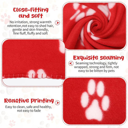 10 Pieces Pet Blankets with Paw Print Dog Cat Fleece Blankets Soft Warm Sleep Mat Pad Bed Cover for Kitten Puppy and Other Small Animals, 24 x 28 Inch