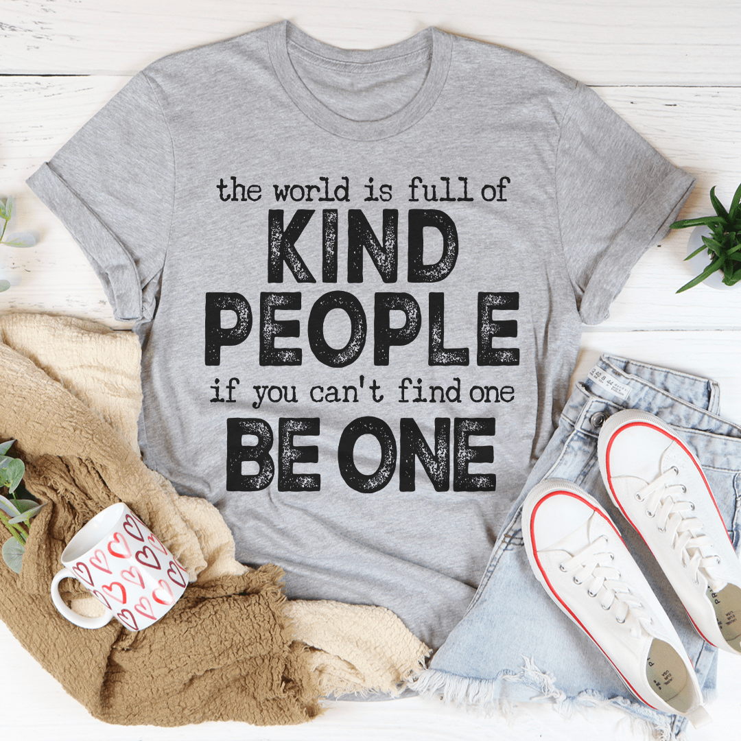 Heather gray crewneck T-shirt with bold "KIND PEOPLE" slogan graphic