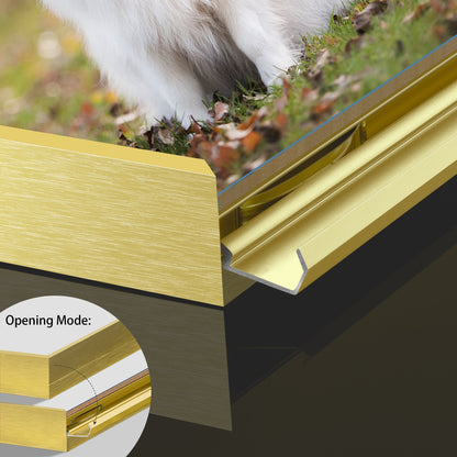 Gold frame corner with opening channel and edge detail, angled close-up