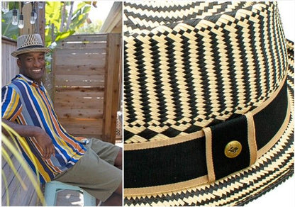 Mazatlan Toyo Straw Tear Drop Crown Band Pin Fedora Hat