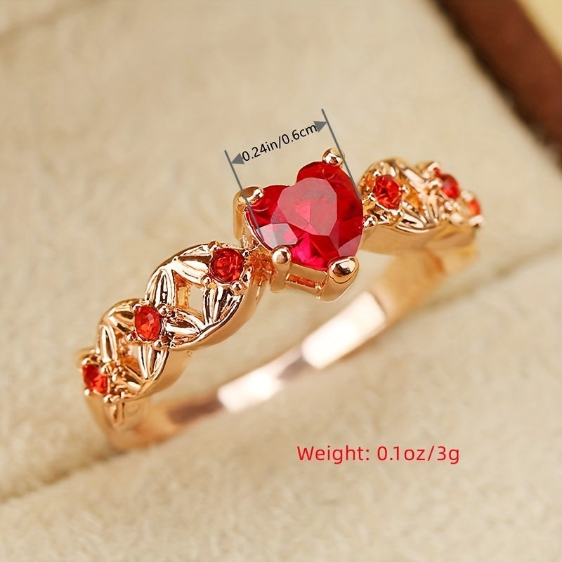 Rose gold heart zircon promise ring with size measurement and weight label