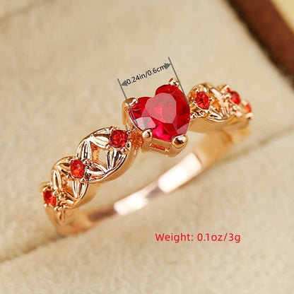 Rose gold heart zircon promise ring with size measurement and weight label