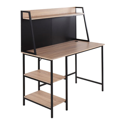 Geo Shelf Contemporary Desk in Black Steel and Natural Wood by