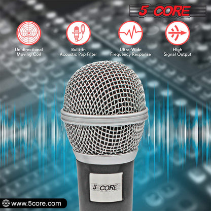 5 Core Microphone XLR Dynamic Mic Karaoke Singing Handheld Microfono Wired Professional Unidirectional 1/4 Plug In Cord Connection for Vocal DJ Music - PM 18