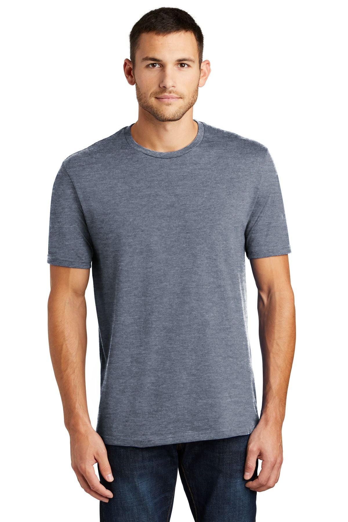 Men's heathered blue-gray crewneck T-shirt with short sleeves
