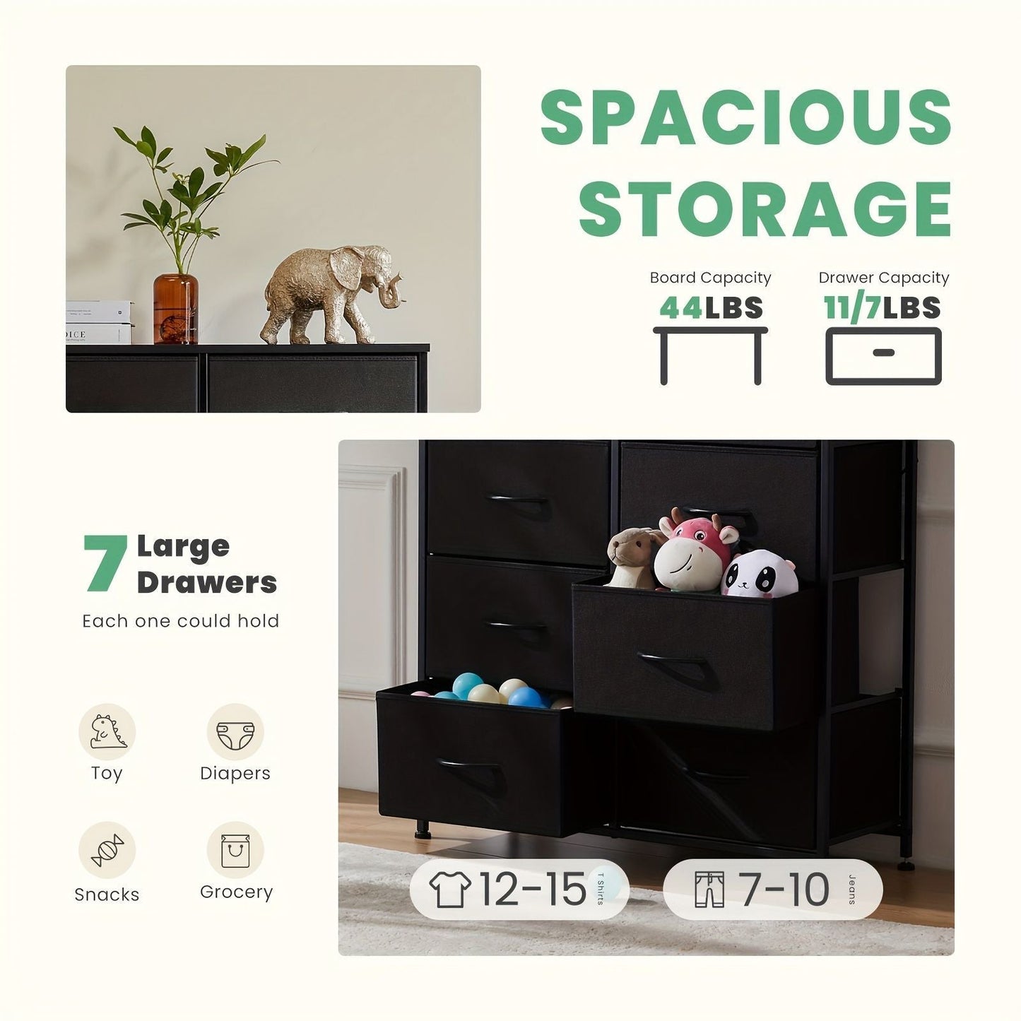 Desser For Bedroom With 7 Fabric Drawers Organizer Storage Closet Chest Clothes For Living Room Display Cabinet Of Furniture