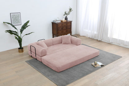 77.9'' Convertible Folding Sofa Bed – 4-in-1 Modular Floor Couch, Corduroy Small Cloud Couch, Compressed Foldable Sleeper Sofa, King Size Futon for Bedroom, Guest Room (Pink)