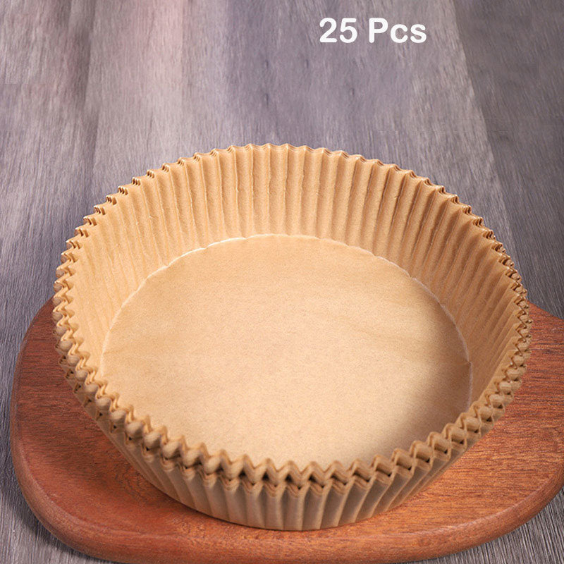Round beige paper liner mat for air fryer basket, 25 pcs, non-stick baking steamer liners