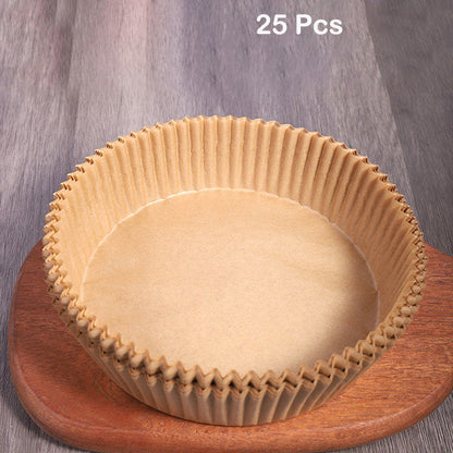 Round beige paper liner mat for air fryer basket, 25 pcs, non-stick baking steamer liners